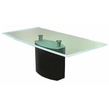 Rectangular Beveled Glass Top Dining Table with Modern Pedestal Base